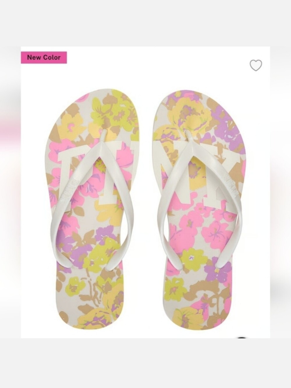 Victoria's Secret PINK flip Flop Sandals LIME PURPLE FLORAL SIZE 9 LARGE